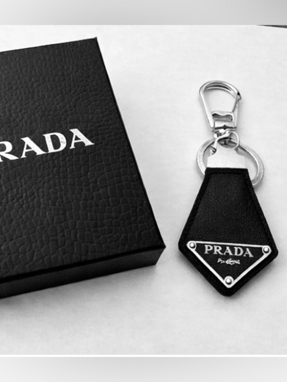 Prada Black Leather Saffiano Keychain